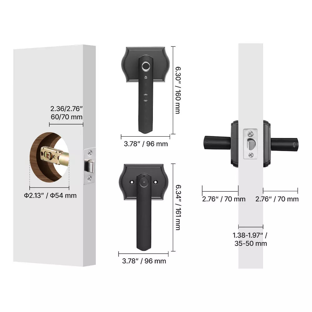 IP55 Waterproof Aluminum Alloy Fingerprint Handle Smart Door Lock