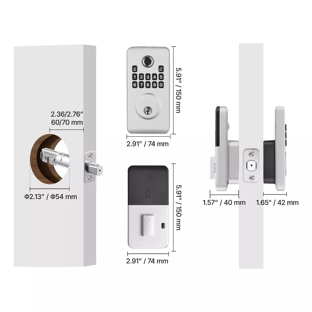 IP55 Waterproof Aluminum Alloy Fingerprint Smart Deadbolt Lock with Easy-Grip Panel